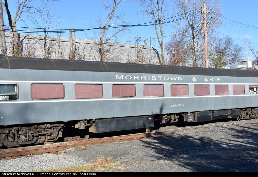 Morristown & Erie Birken Car in the consist as it is about to cross Troy Hills Rd 